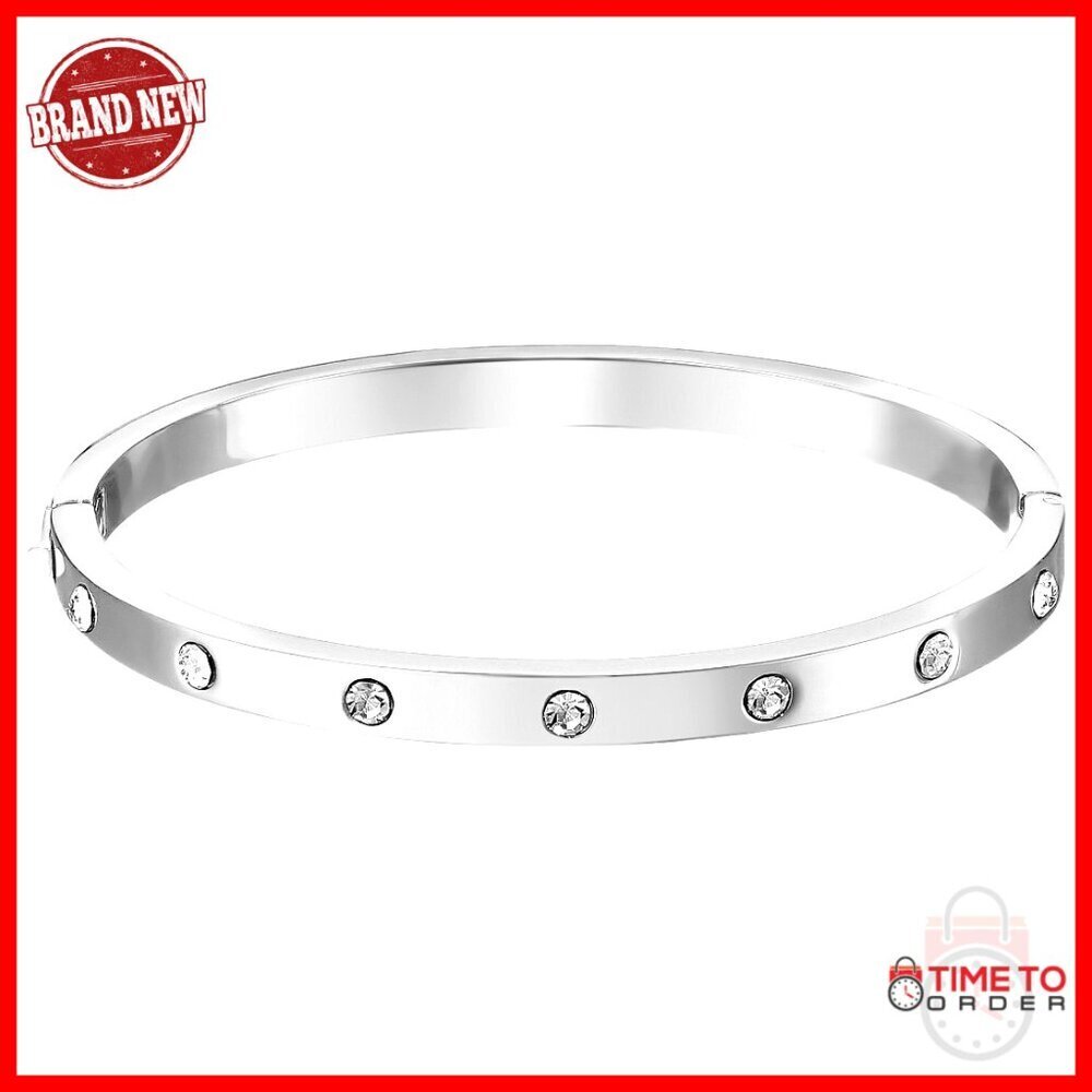 Crystal Inset Hinged Bangle Elegant Minimal Chic Stackable Jewelry Statement
